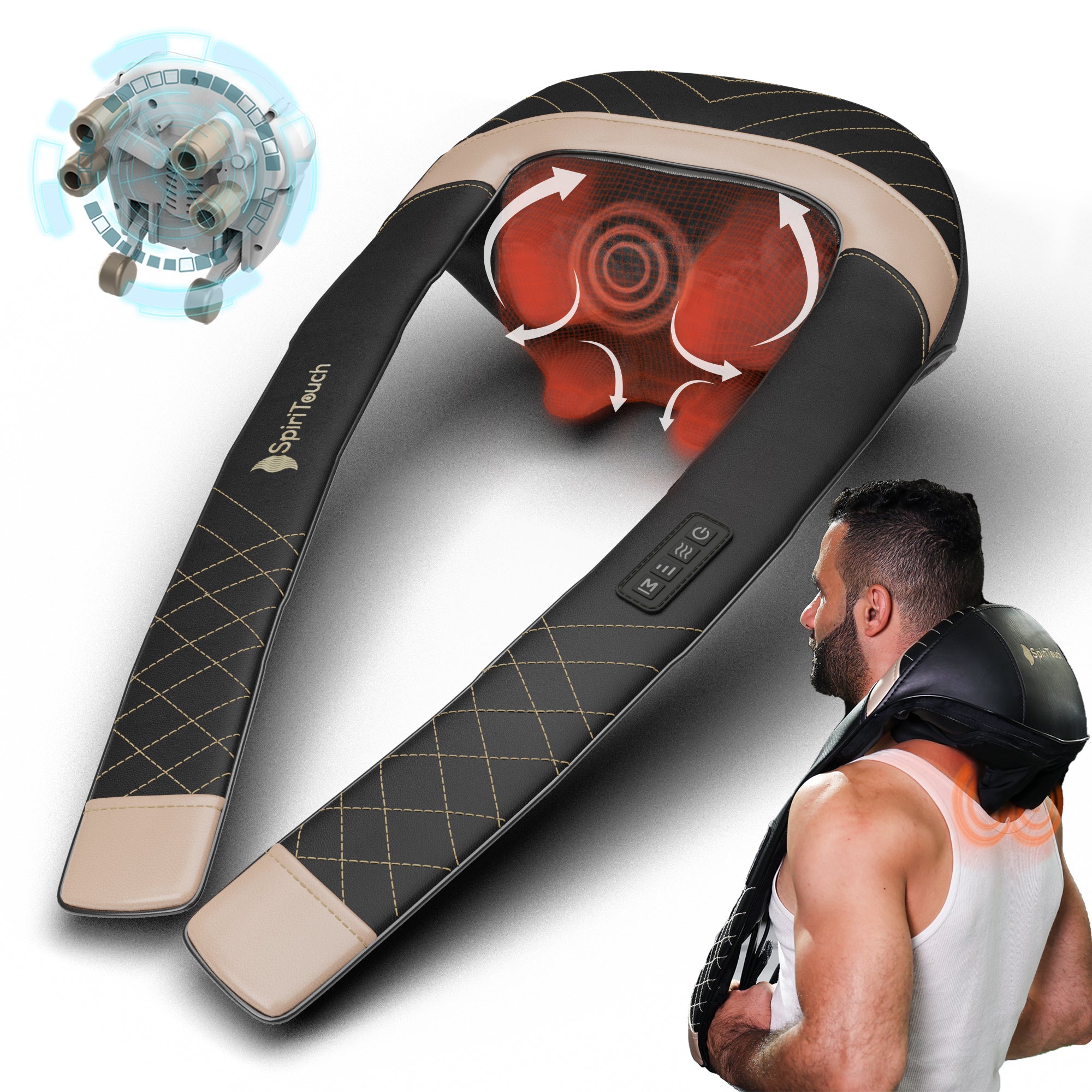 Masajeador de hombros y cuello Shiatsu SpiriTouch 4D Pro Strong - Negro (con cable de 1,8 m/5,9 pies)